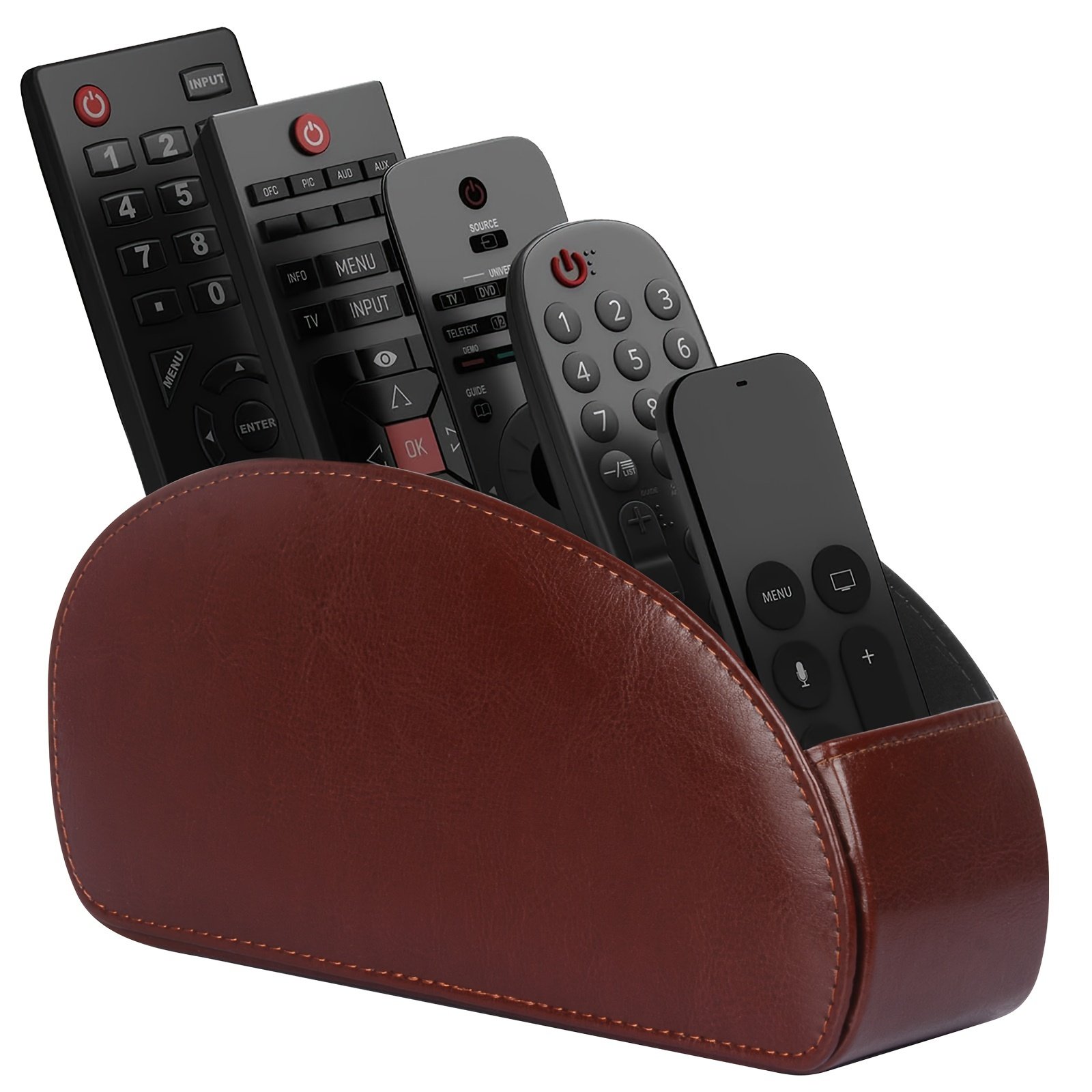 Remote Control Holder with 5 Compartments - Black Faux Leather Remote Caddy for TV, DVD, Blu-Ray, Media Player, And Heater Control.. - Image 2