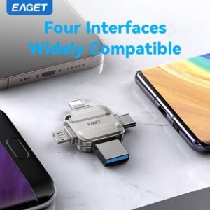 EAGET 4-In-1 High-Speed USB 3.0 Photo Stick Lightning Memory Stick for Iphone Storage, One-Click Backup, Works with for Iphone/Ipad/Mac/Pc/Android
