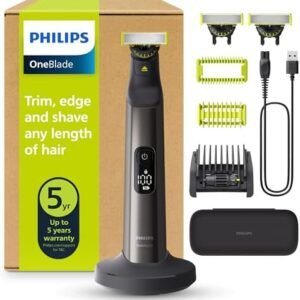 Philips OneBlade Pro 360 Authentic Electric Beard Trimmer for Face and Body, Shaver and Hair Removal, 3x 360 Blades,