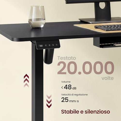 VASAGLE Height Adjustable Desk, 160 x 140 cm, L-Shaped Corner Desk, Standing Desk, 2 AC Sockets, 2 USB-A Ports, Power Strip Shelf, for Office, Black Ink LSD264BZ01 Amazon.it: Home & Kitchen - Image 5