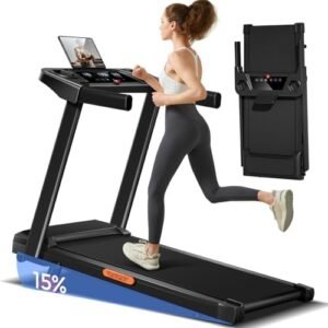 LONTEK Space-Saving Treadmill with 15% Inclination, Electric Treadmill 12KM/H, Foldable Home Treadmill with 3.0 HP Motor and LED Display