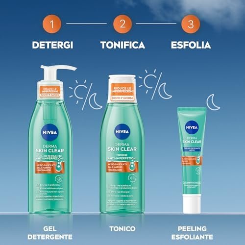 NIVEA Special Pack Derma Skin Clear Anti Blemishes, Face Cleansing Gel 150 ml + Night Peeling 40 ml + Face and Body Scrub 150 ml + Astringent Tonic 200 ml Amazon.it: Beauty - Image 7
