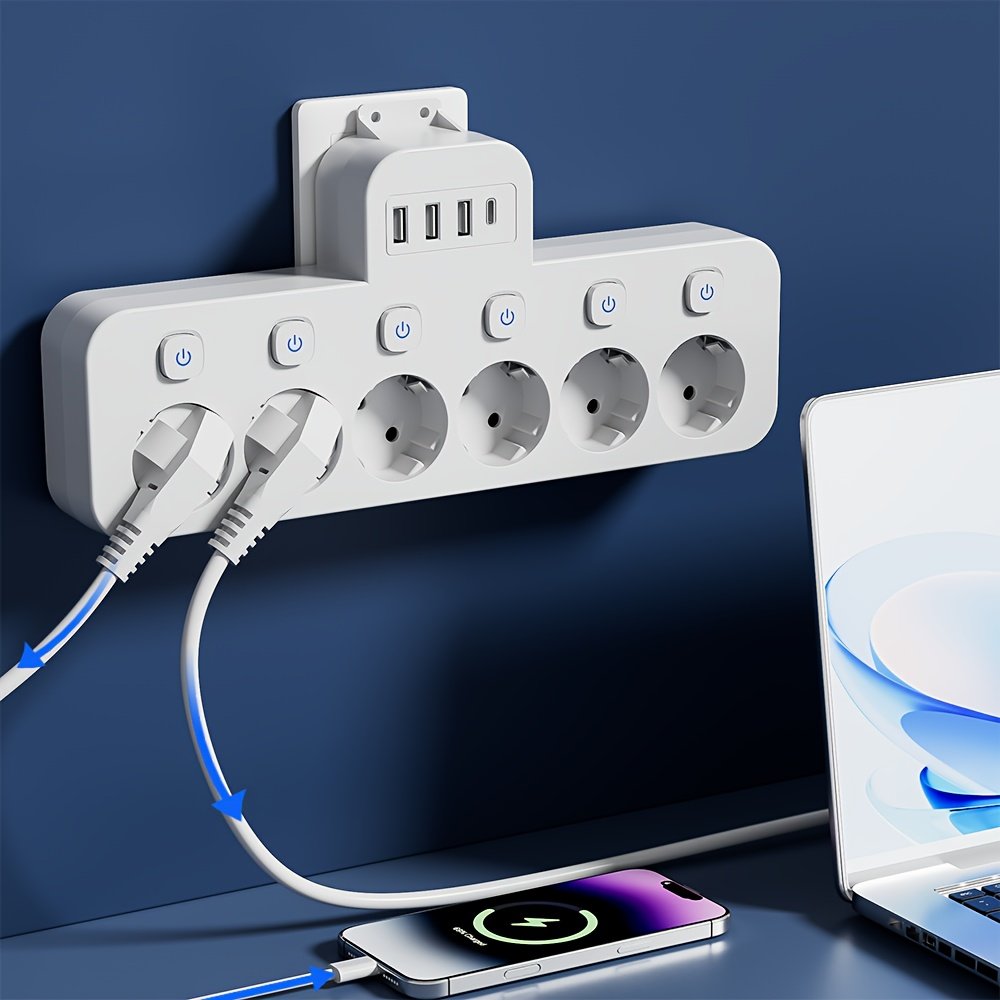 10-in-1 Multi-Function Wireless Converter, USB Socket Adapter with 6 AC Outlets, 3 USB Ports, 1 Type-C Port, Independent Multi-Switch Power Strip, - Image 10