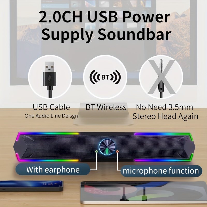 New Wireless Wired Computer PC Stereo Speakers 4D Surround Soundbar Hifi Subwoofer LED for Laptop Notebook Theater Grade USB One-line Connection - Image 4
