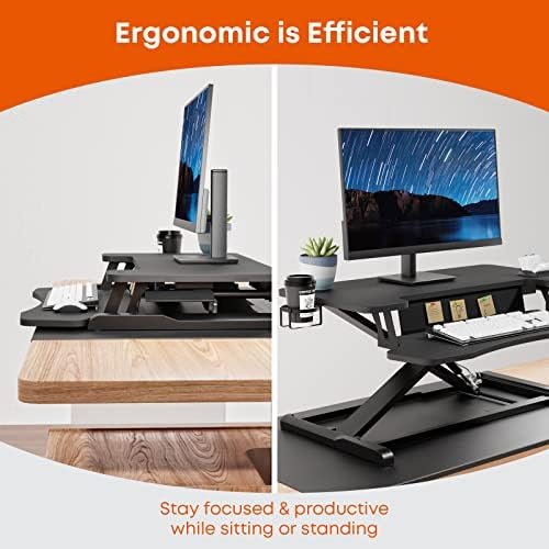 PUTORSEN Sit-Stand Desk 32 Inch Standing Desk Converter with Keyboard Tray, Standing Desk Stand with Cup Holder and Board for Notes up to 15 kg, Black Amazon.it: Home & Kitchen - Image 6