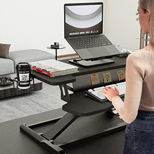 PUTORSEN Sit-Stand Desk 32 Inch Standing Desk Converter with Keyboard Tray, Standing Desk Stand with Cup Holder and Board for Notes up to 15 kg, Black Amazon.it: Home & Kitchen - Image 2