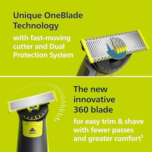Philips OneBlade 360 Genuine Electric Beard Trimmer for Face and Body, Razor and Brush, 3 x 360 Blades, - Image 6