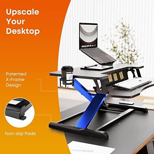 PUTORSEN Sit-Stand Desk 32 Inch Standing Desk Converter with Keyboard Tray, Standing Desk Stand with Cup Holder and Board for Notes up to 15 kg, Black Amazon.it: Home & Kitchen - Image 4