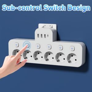 10-in-1 Multi-Function Wireless Converter, USB Socket Adapter with 6 AC Outlets, 3 USB Ports, 1 Type-C Port, Independent Multi-Switch Power Strip,