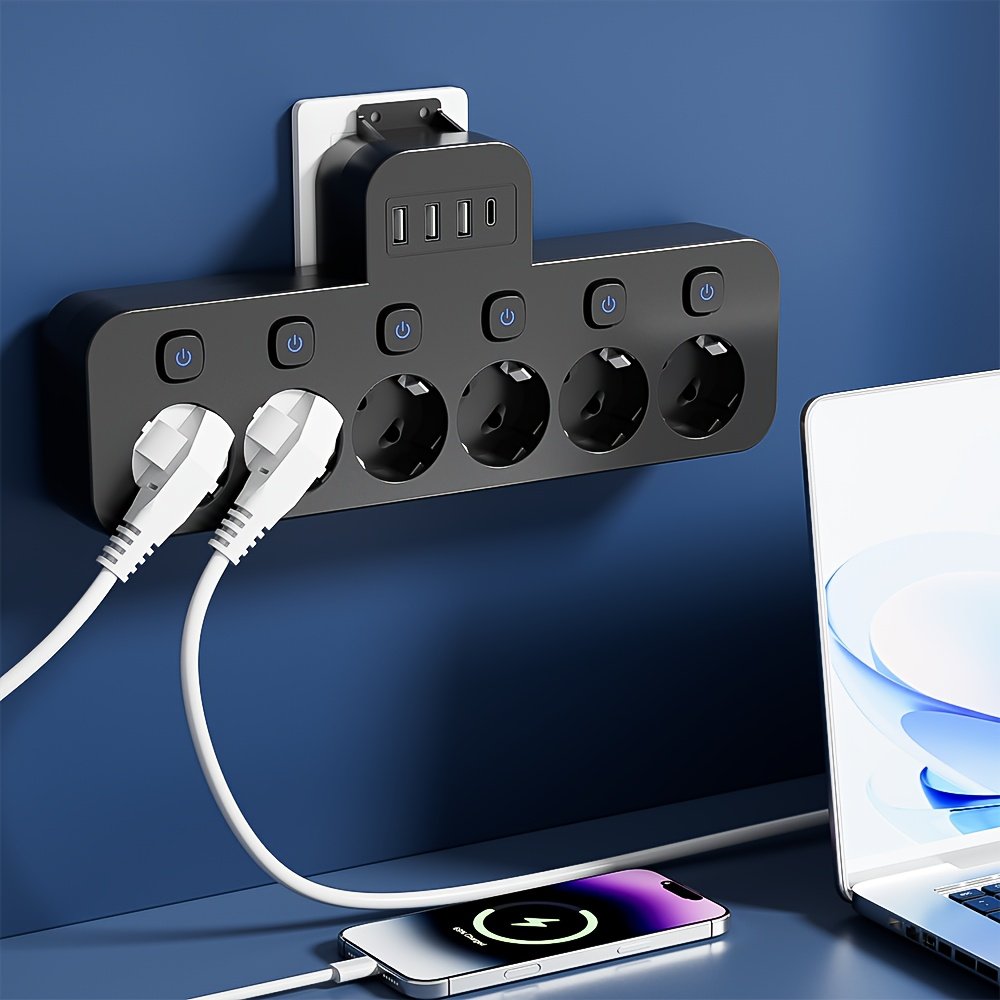 10-in-1 Multi-Function Wireless Converter, USB Socket Adapter with 6 AC Outlets, 3 USB Ports, 1 Type-C Port, Independent Multi-Switch Power Strip, - Image 11