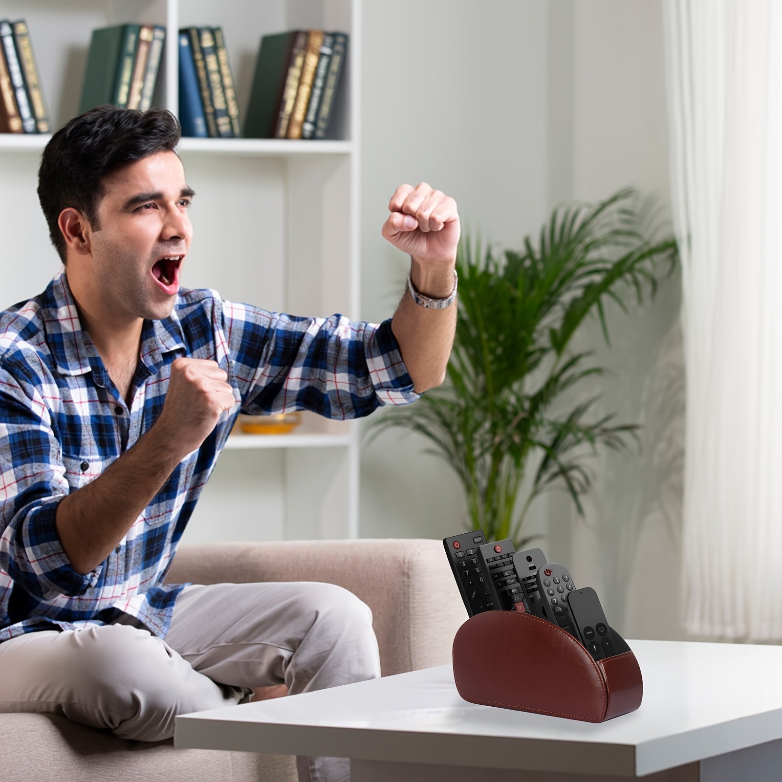 Remote Control Holder with 5 Compartments - Black Faux Leather Remote Caddy for TV, DVD, Blu-Ray, Media Player, And Heater Control.. - Image 5