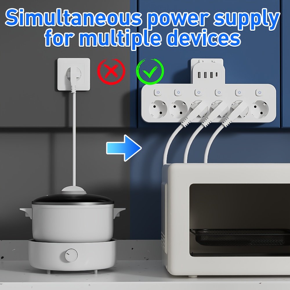 10-in-1 Multi-Function Wireless Converter, USB Socket Adapter with 6 AC Outlets, 3 USB Ports, 1 Type-C Port, Independent Multi-Switch Power Strip, - Image 6