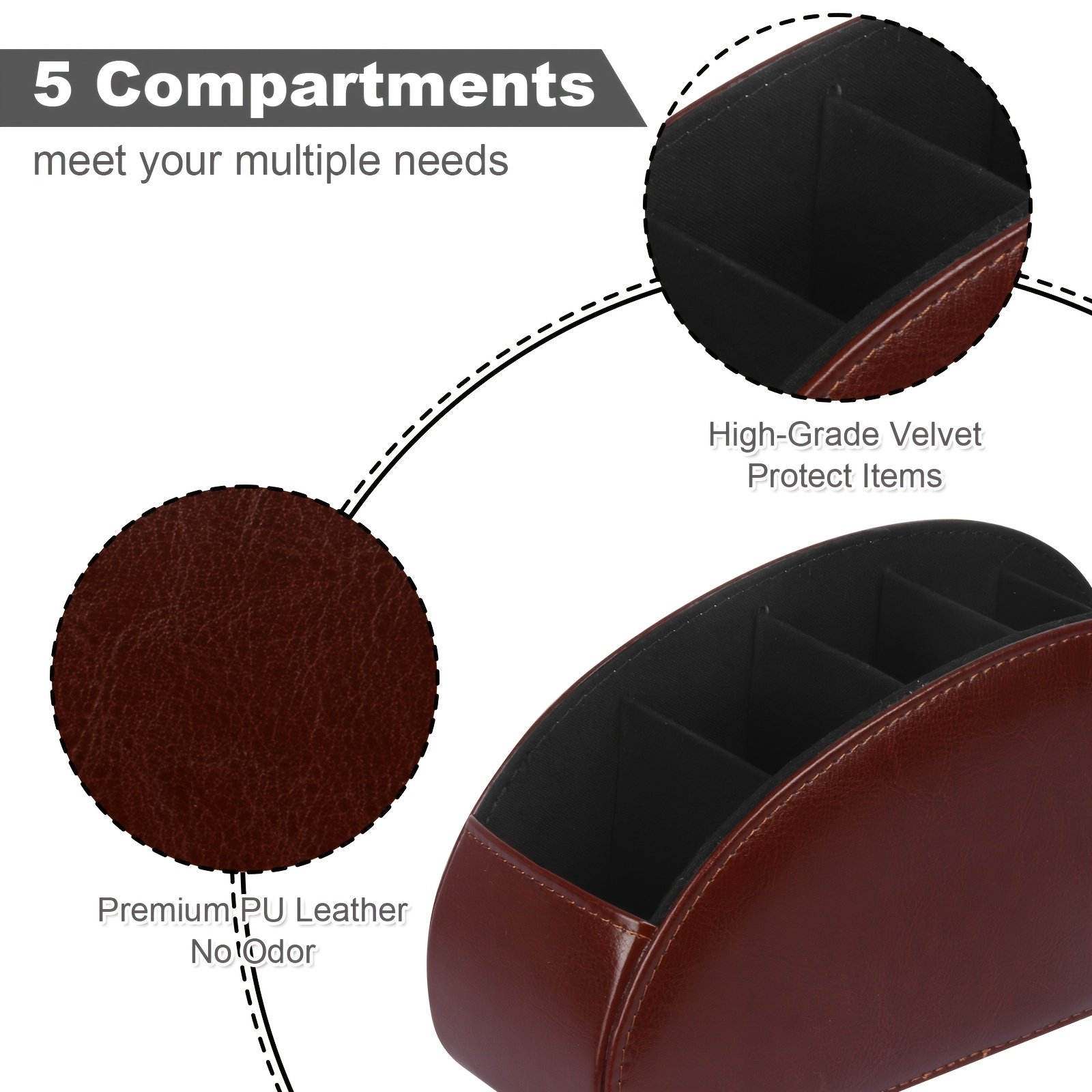 Remote Control Holder with 5 Compartments - Black Faux Leather Remote Caddy for TV, DVD, Blu-Ray, Media Player, And Heater Control.. - Image 11