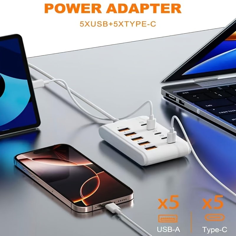 2026 New Model with 10 Ports: 5 Type-C PD And 5 USB-A Interfaces, Suitable for Laptops, Tablets, And Multiple Devices. A Compact Power Hub - Image 8