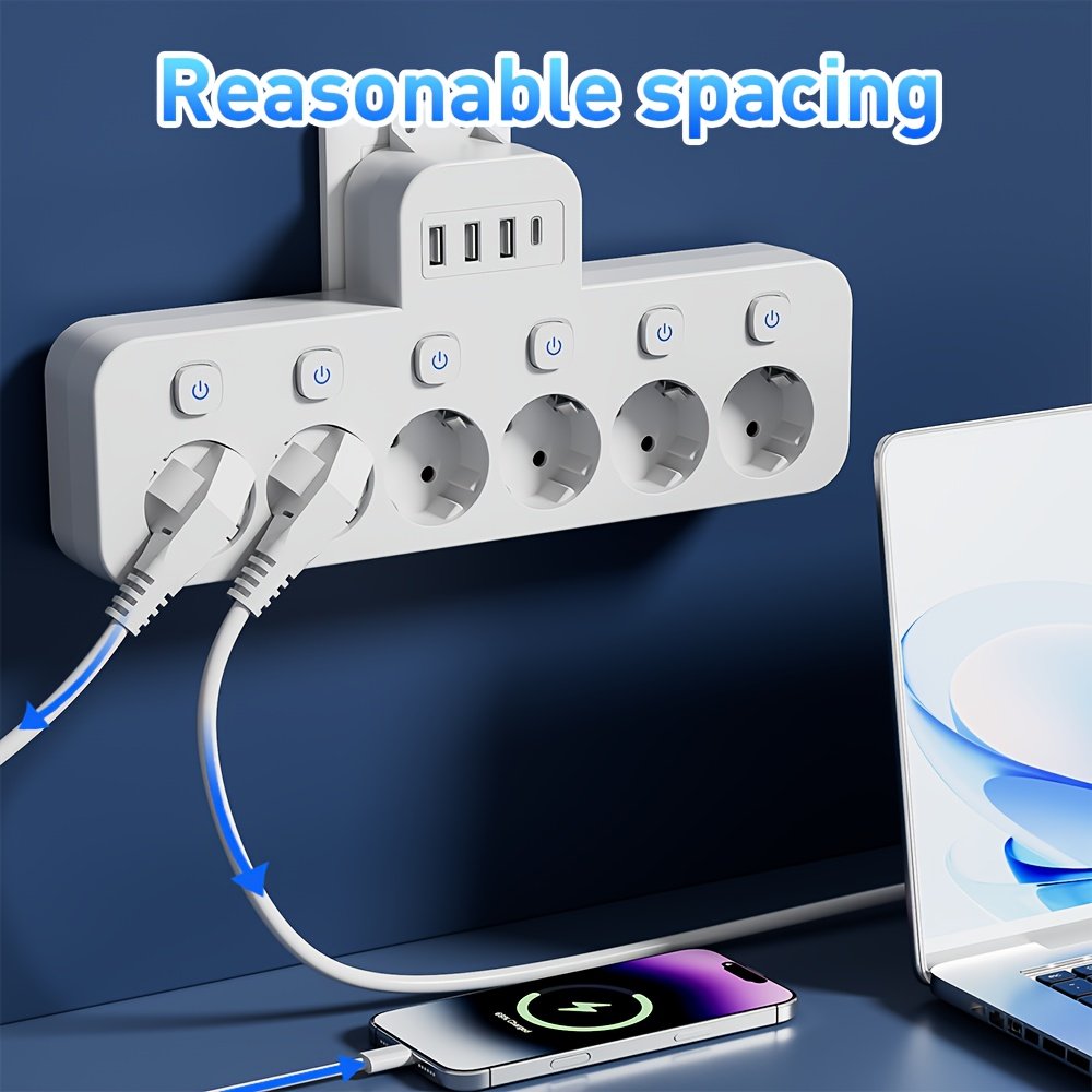 10-in-1 Multi-Function Wireless Converter, USB Socket Adapter with 6 AC Outlets, 3 USB Ports, 1 Type-C Port, Independent Multi-Switch Power Strip, - Image 7